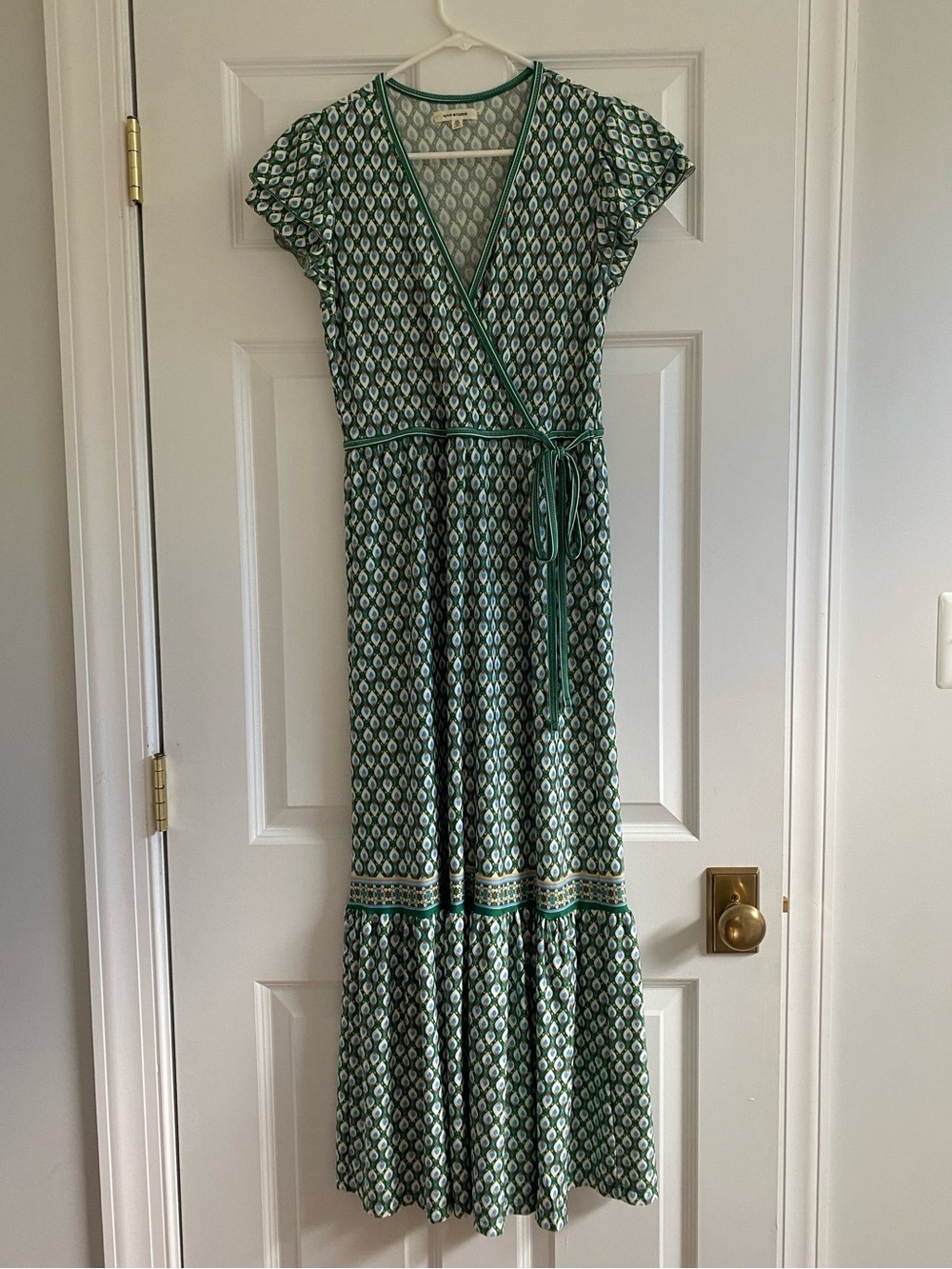 Max Studio Green Patterned faux Wrap Maxi Dress, Size XS